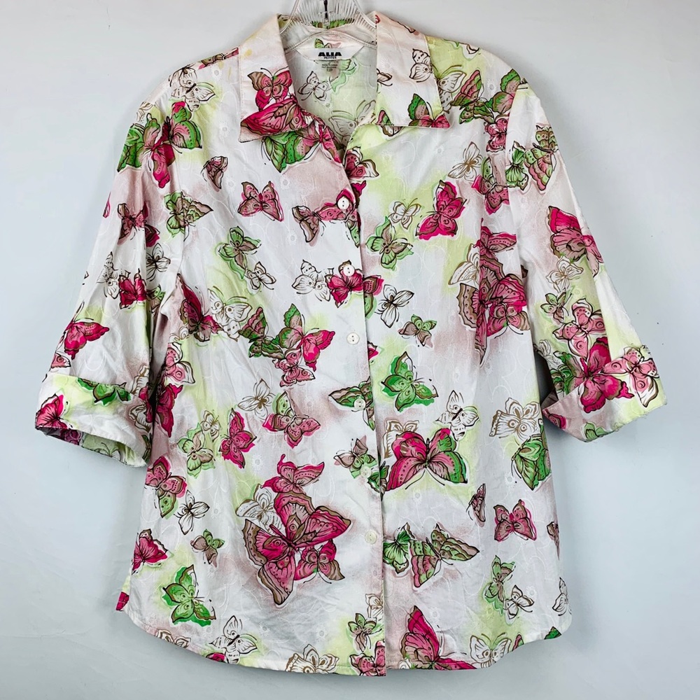 Alia 100% Cotton 3/4 Sleeve Butterfly Print Blouse
